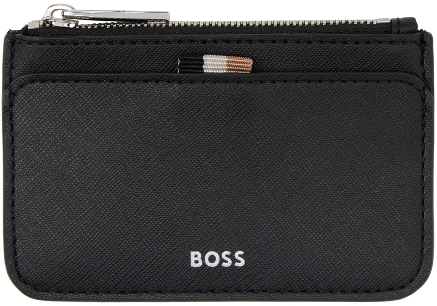 Hugo Boss Black Zip Card Holder In 001 - Black