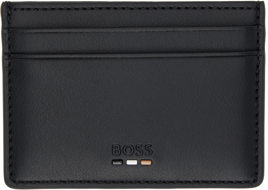 Hugo Boss Black Striped Card Holder In Black 001