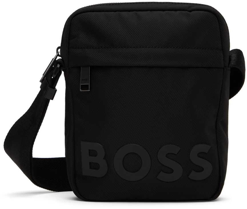 Boss Mens Goodwin Black Rubberised Logo Crossbody Bag