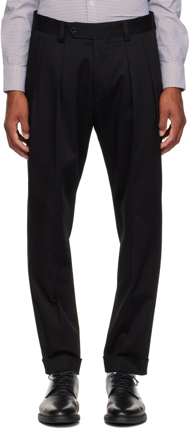 Shop Hugo Boss Black Pleated Trousers In 001 - Black