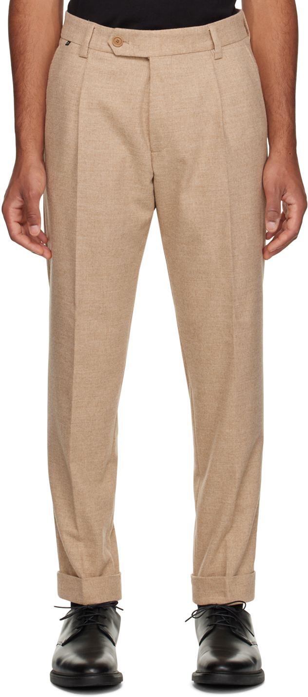 Beige Creased Trousers by BOSS on Sale