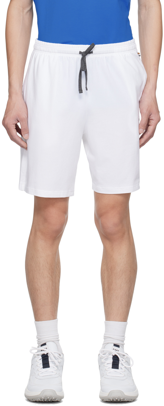 Hugo Boss White Embroidered Shorts In 108 - Natural