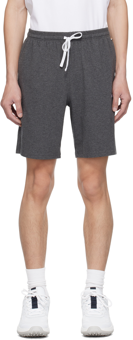Hugo Boss Gray Embroidered Shorts In 011 - Charcoal