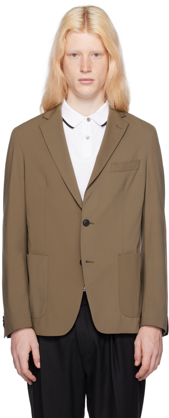 Hugo Boss Taupe Notched Lapel Blazer In Open Green 361