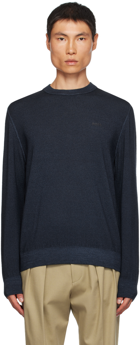 Hugo Boss Navy Bonded Sweater In Dark Blue 404