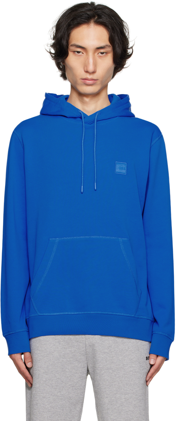 BOSS: Blue Patch Hoodie | SSENSE Canada