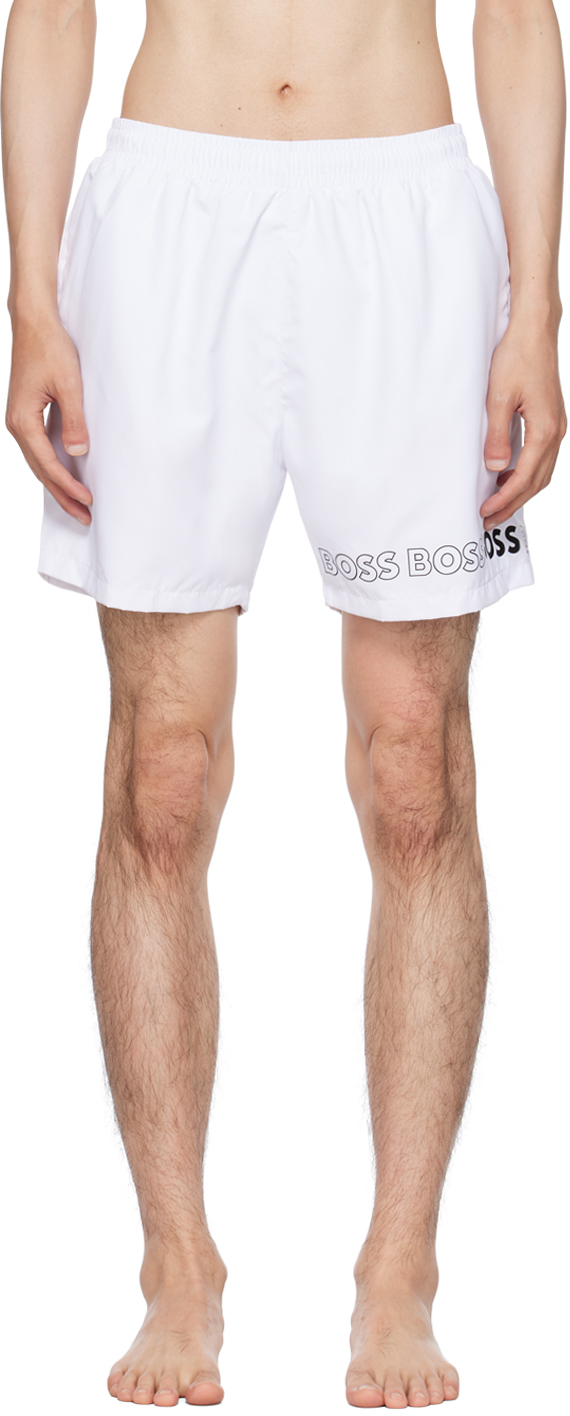 Hugo Boss Swim Shorts With Repeat Logos In White