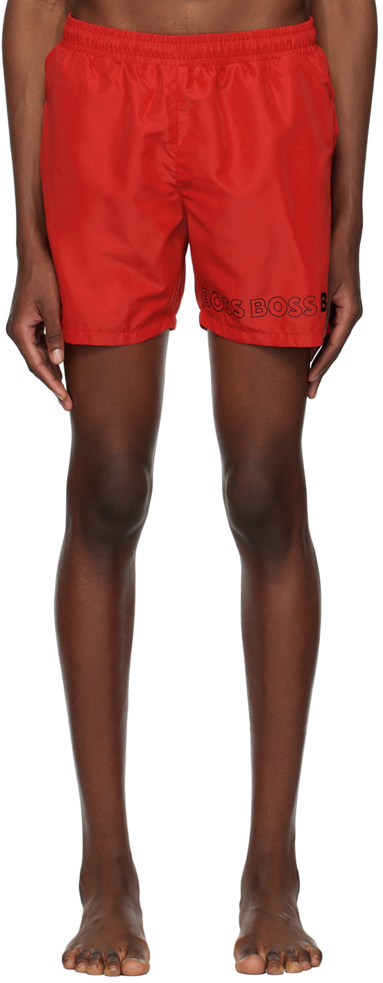 Hugo Boss Red Dolphin Swim Shorts In 624 - Bright Red