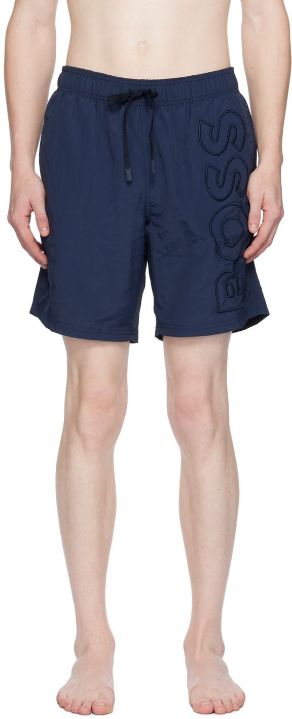 Navy Embroidered Swim Shorts