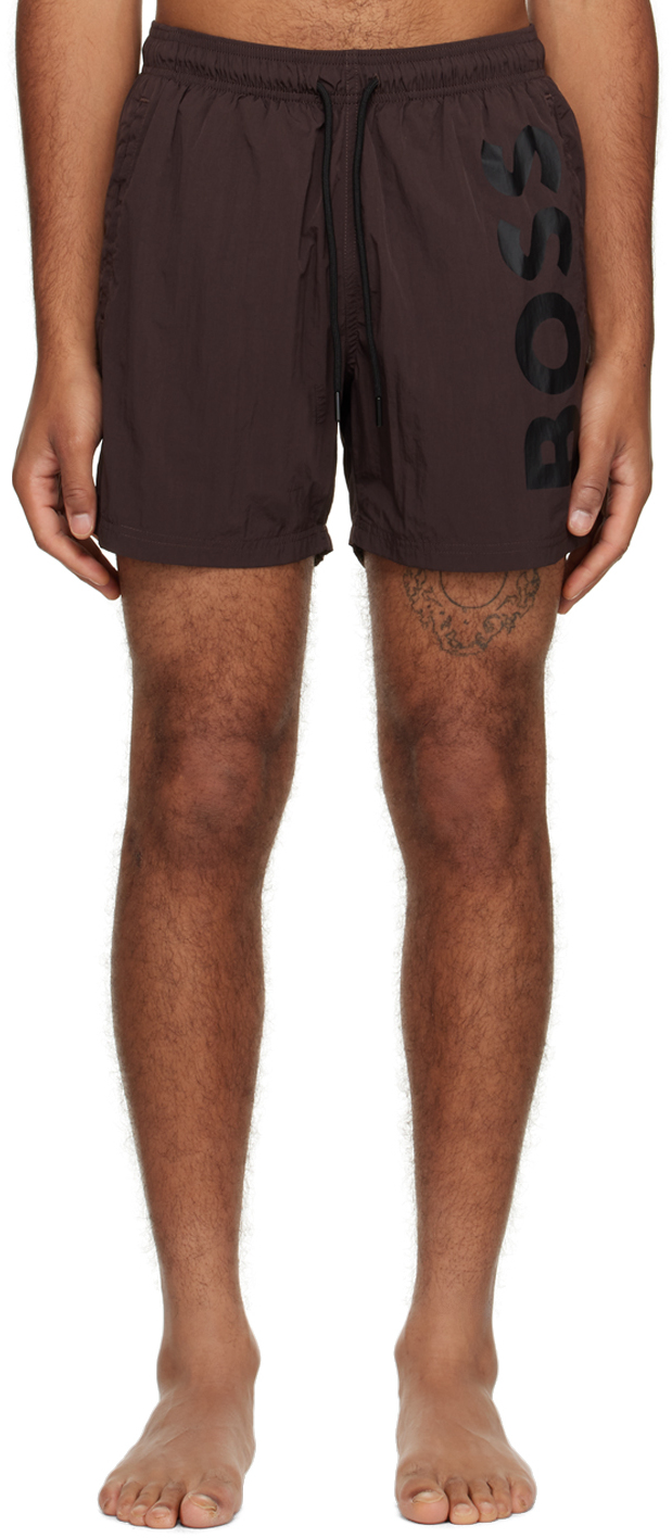 Hugo Boss Brown Quick-drying Swim Shorts In Dark Brown 205