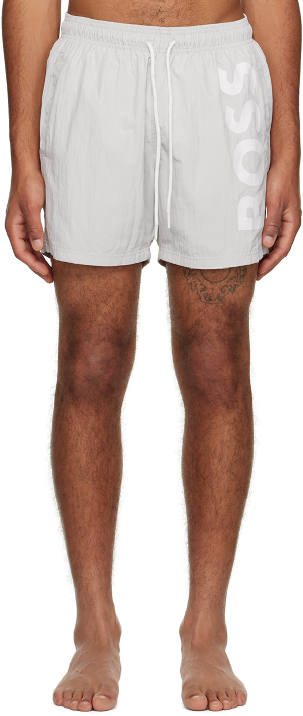 Shop Hugo Boss Gray Quick-drying Swim Shorts In Light/pastelgrey 057