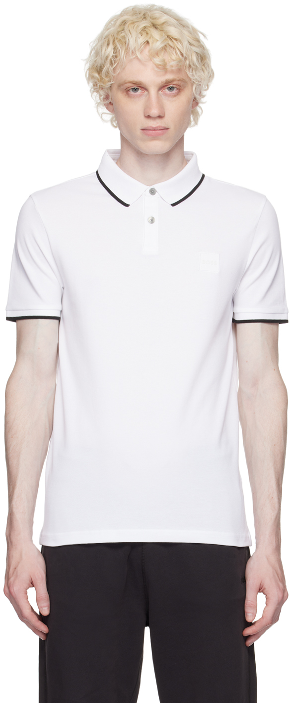 Shop Hugo Boss White Patch Polo In 100 - White