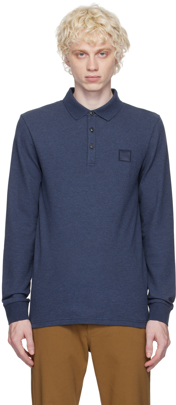 Hugo Boss Logo-patch Cotton Polo Shirt In Blue
