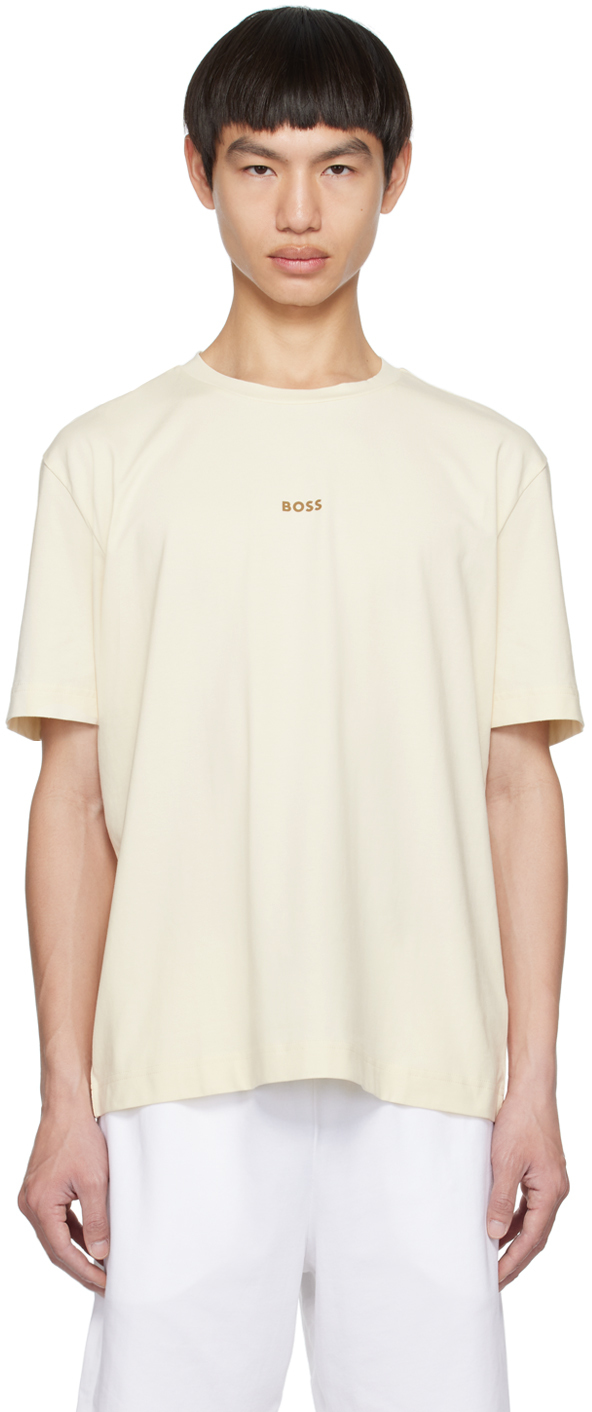 Hugo Boss Relaxed-fit T-shirt In Stretch Cotton With Logo Print In White