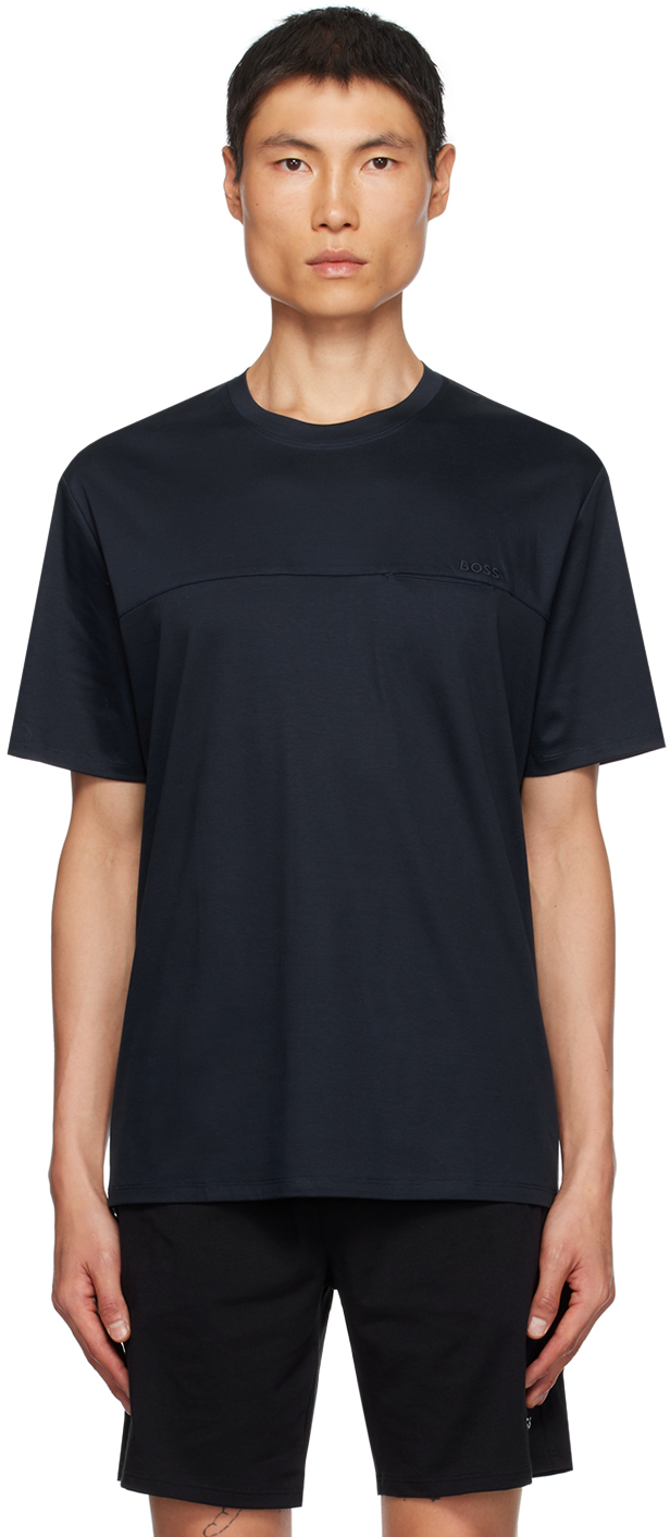 Hugo Boss Navy Embroidered T-shirt In Dark Blue 402