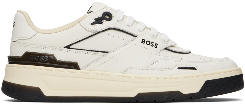 Hugo Boss White & Black Leather Sneakers In 120 - Open White