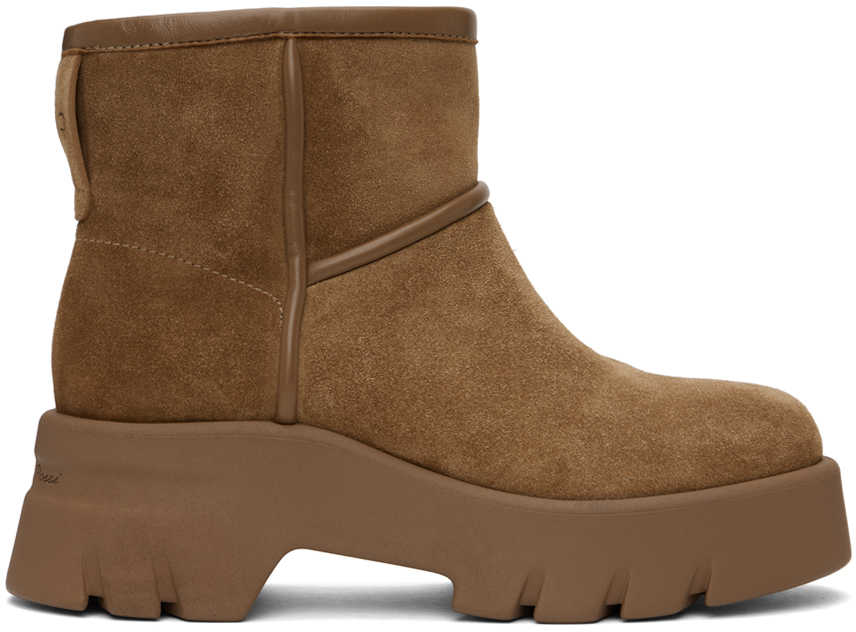 Gianvito Rossi Lug-sole Suede Shearling-lined Booties In Brown