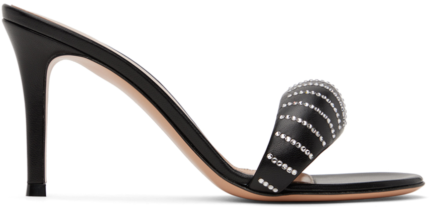 Gianvito Rossi Bijoux Crystal Puffy Slide Sandals In Black