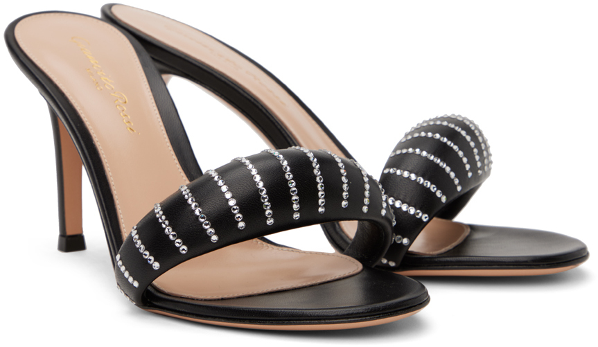 Gianvito Rossi Bijoux Crystal Puffy Slide Sandals In Black