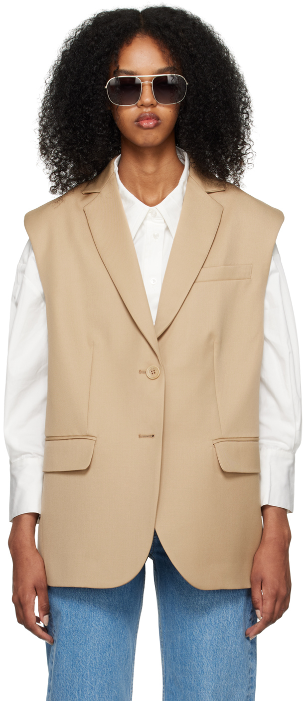 Shop Anine Bing Tan Notched Lapel Vest In Sand