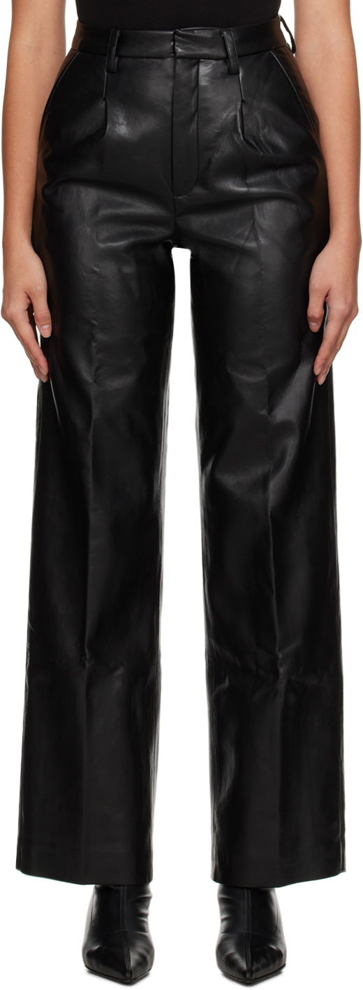 ANINE BING Black Carmen Faux-Leather Pants