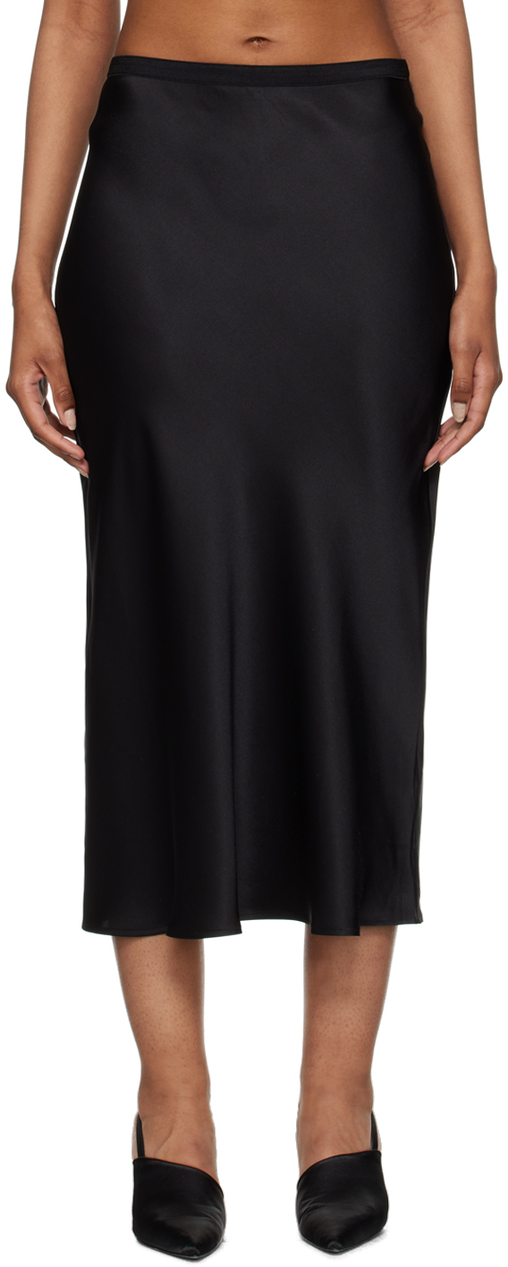 Anine Bing Black Silk Bar Mid-length Skirt In Black