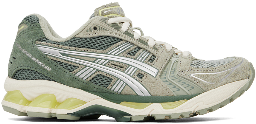 Asics Green & Silver Gel-kayano 14 Sneakers In Olive Grey/ Silver