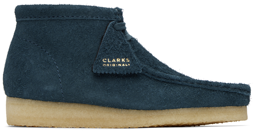 Clarks Originals Blue Wallabee Boots In Deep Blue Suede