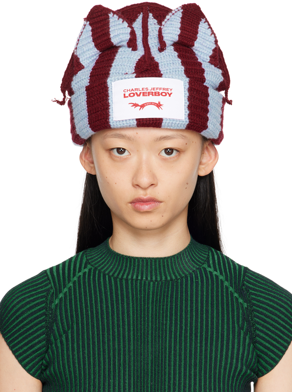 Charles Jeffrey Loverboy Chunky Ears Knit Beanie In Sky + Burgundy