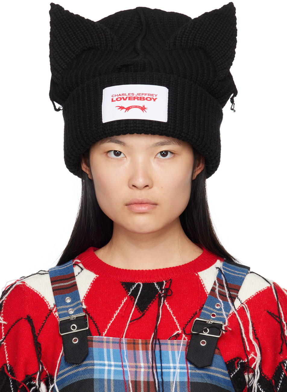 Charles Jeffrey Loverboy Black Supersized Chunky Ears Beanie 