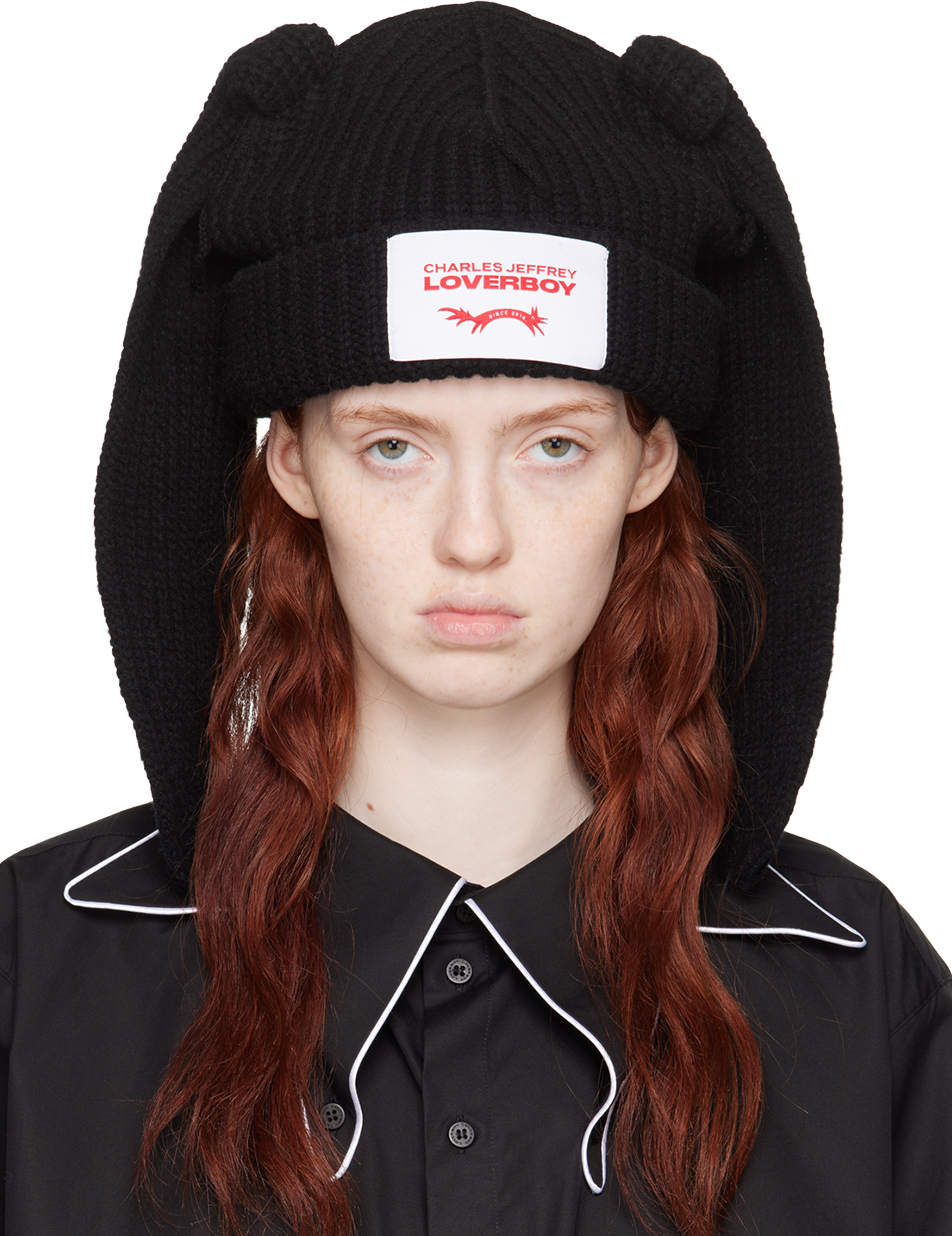 Charles Jeffrey Loverboy Black Chunky Rabbit Beanie In Black