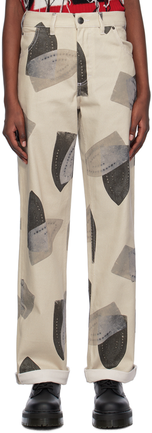 Charles Jeffrey Loverboy Off-white Art Jeans In Iron Print