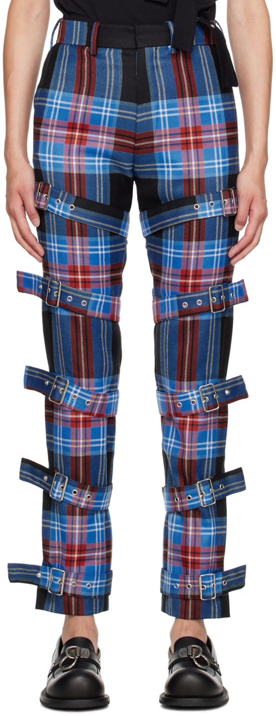 Charles Jeffrey Loverboy Blue Pin-buckle Trousers In Loverboy Tartan
