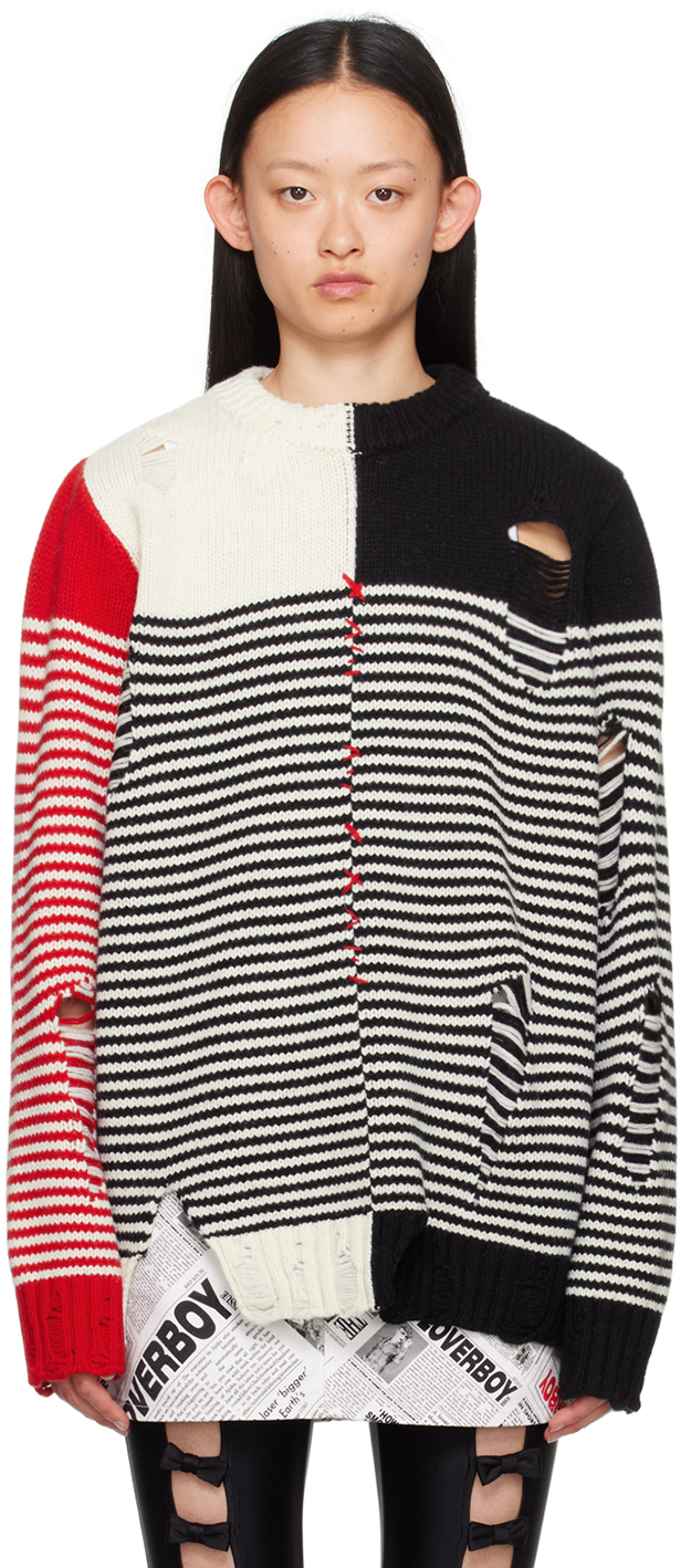 Shop Charles Jeffrey Loverboy Black & Off-white Paneled Sweater In Black + Ecru + Red