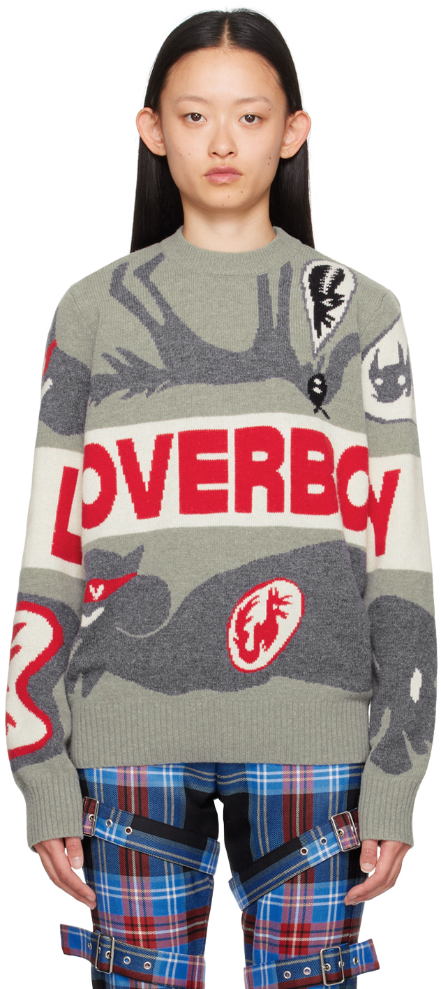 Shop Charles Jeffrey Loverboy Gray Intarsia Sweater In Greyscale