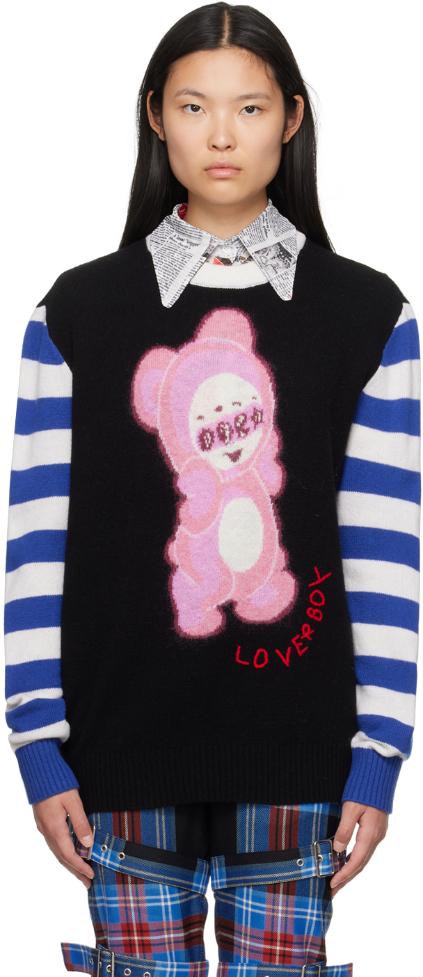 Shop Charles Jeffrey Loverboy Black Cute Gromlin Sweater In Black/blue/ecru