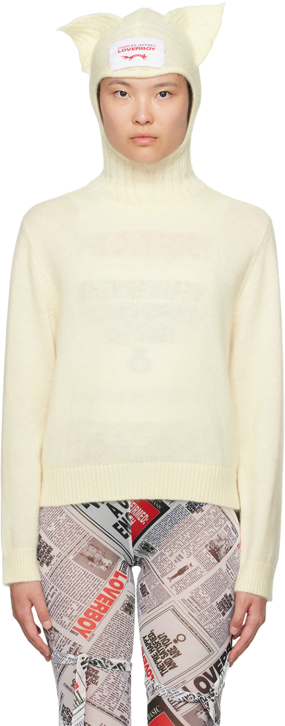 Charles Jeffrey Loverboy Off-white Ears Balaclava Sweater In Ecru