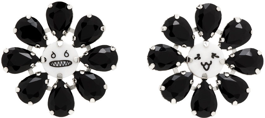 Charles Jeffrey Loverboy Silver & Black Crazy Daizy Earrings In Black Black