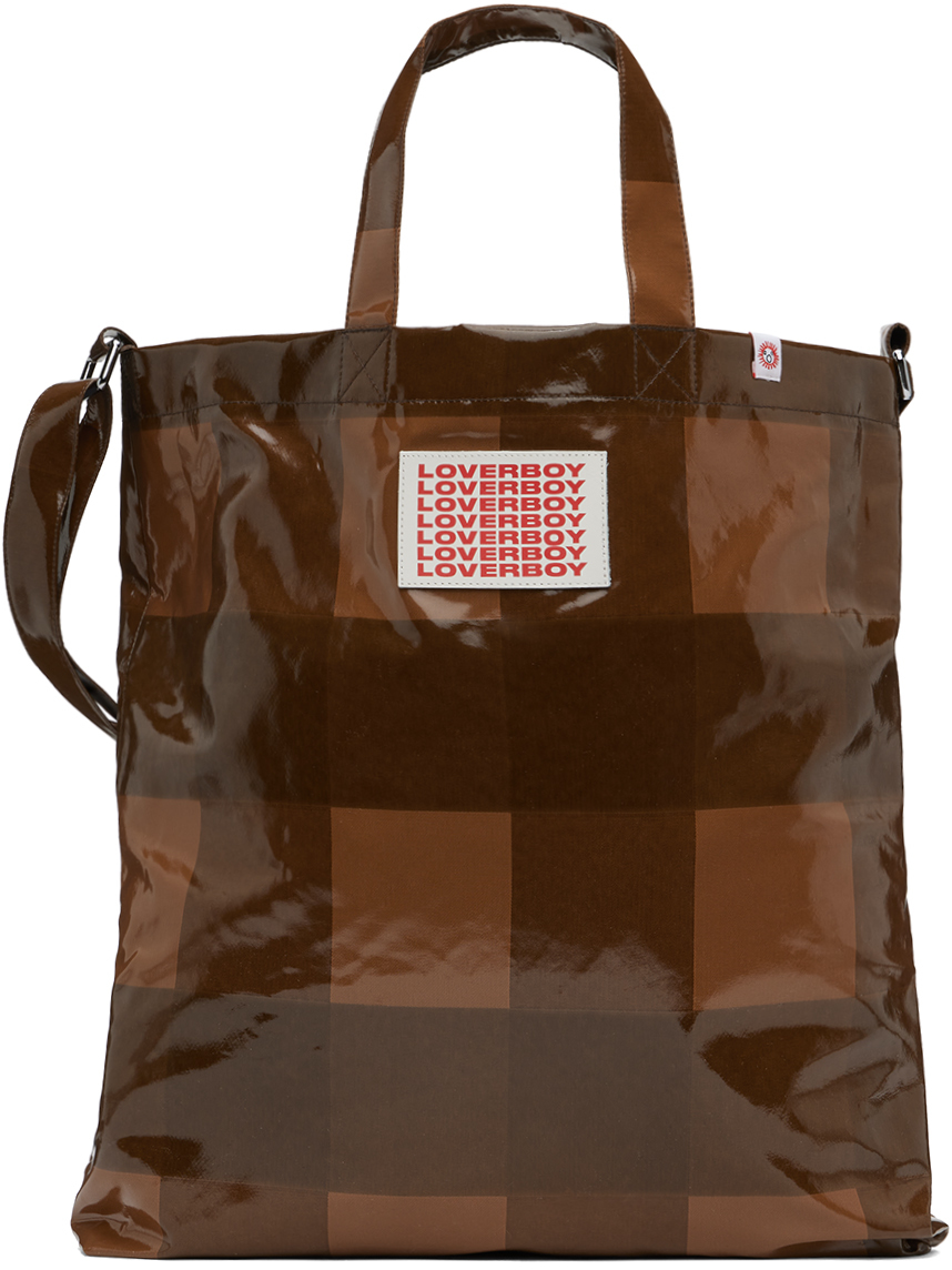 Charles Jeffrey LOVERBOY: Brown Large Two Strap Check Tote | SSENSE