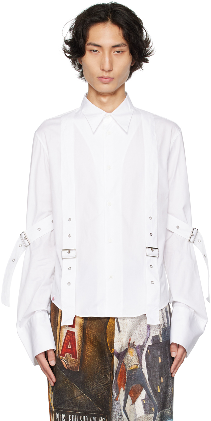 Charles Jeffrey Loverboy Buckle-embellished Organic-cotton Shirt In White