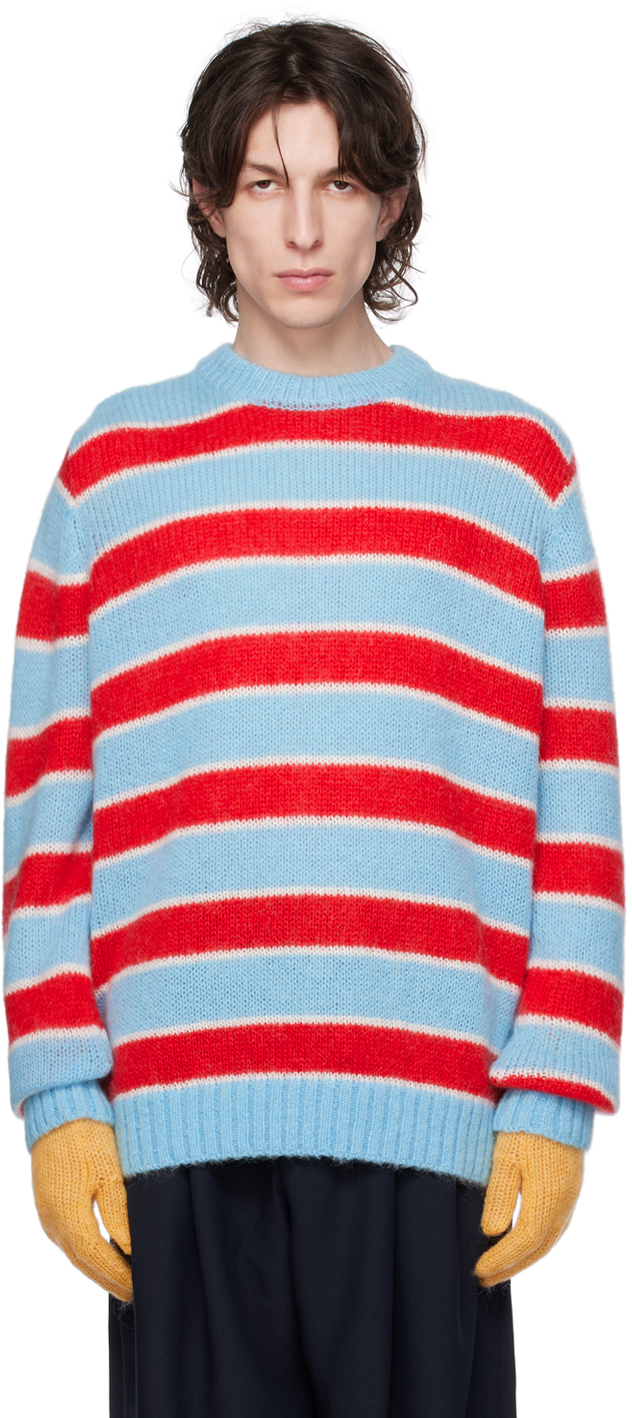 Charles Jeffrey LOVERBOY Blue & Red Gloves Sweater SSENSE UK