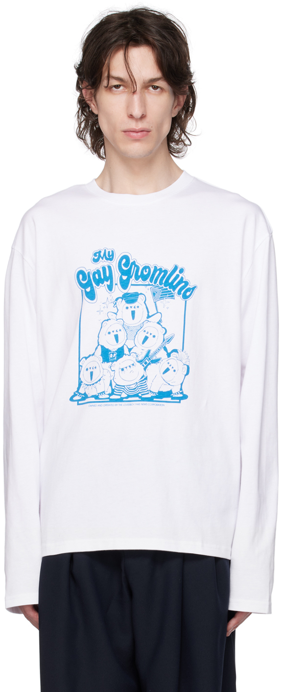 White Graphic Long Sleeve T-Shirt by Charles Jeffrey LOVERBOY on Sale