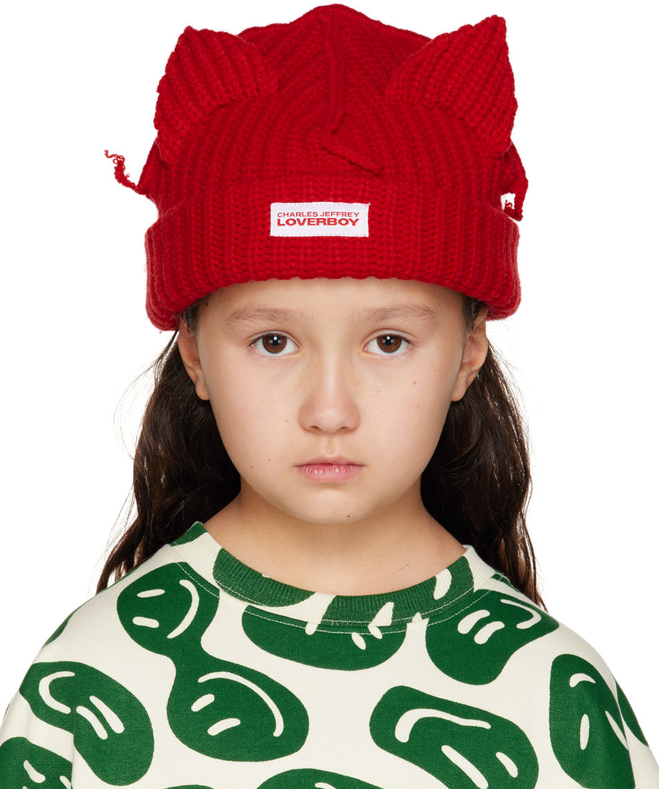 Kids Red Chunky Ears Beanie by Charles Jeffrey LOVERBOY | SSENSE