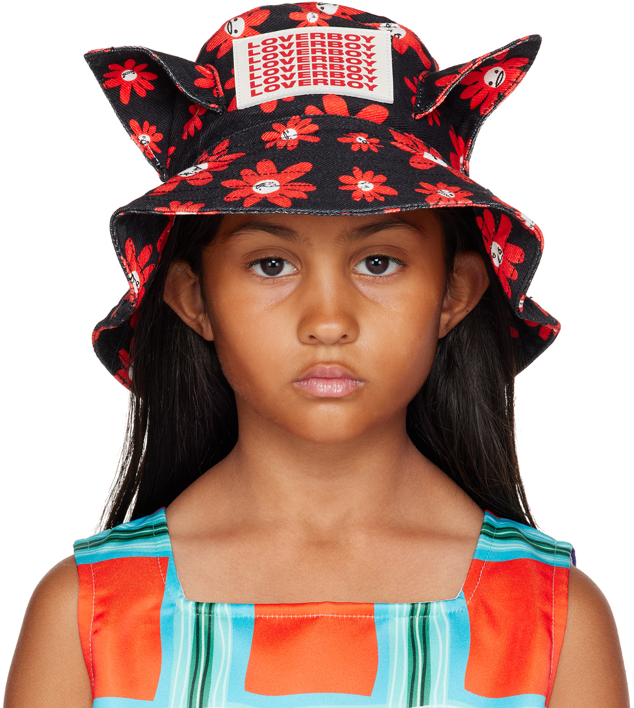 Kids Black & Red Ears Bucket Hat by Charles Jeffrey LOVERBOY on Sale