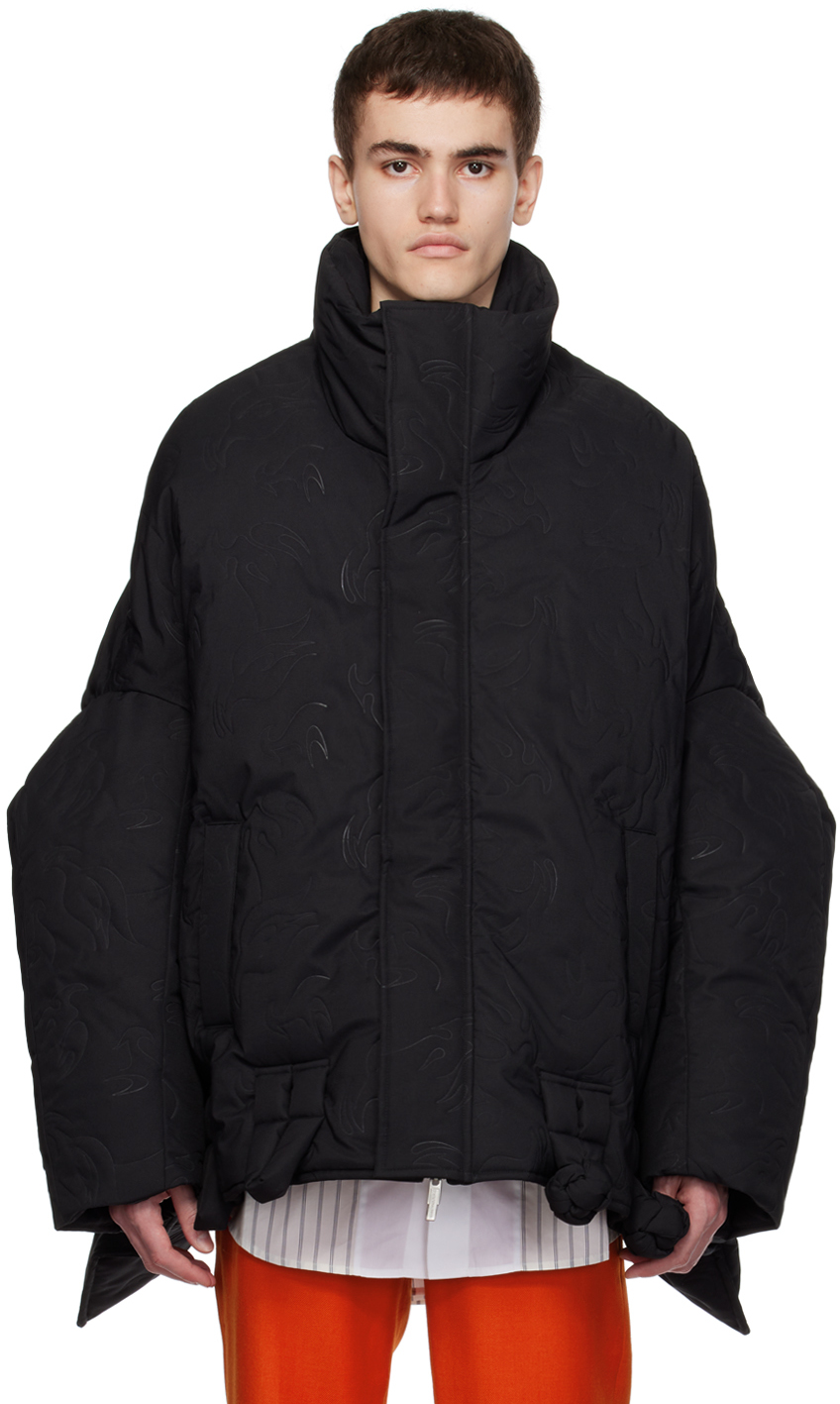 Feng Chen Wang: Black Embossed Down Jacket | SSENSE UK