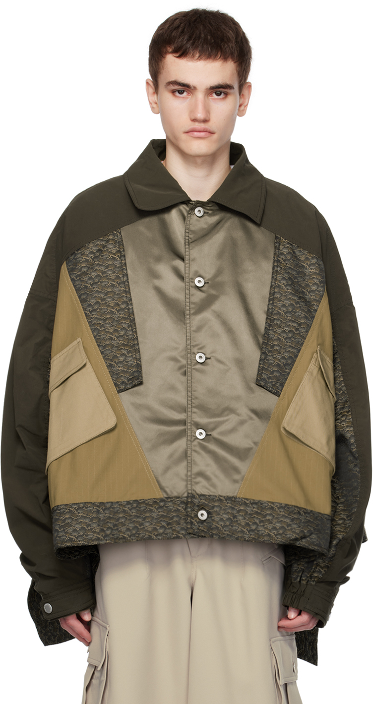 Feng Chen Wang: Khaki Paneled Jacket | SSENSE