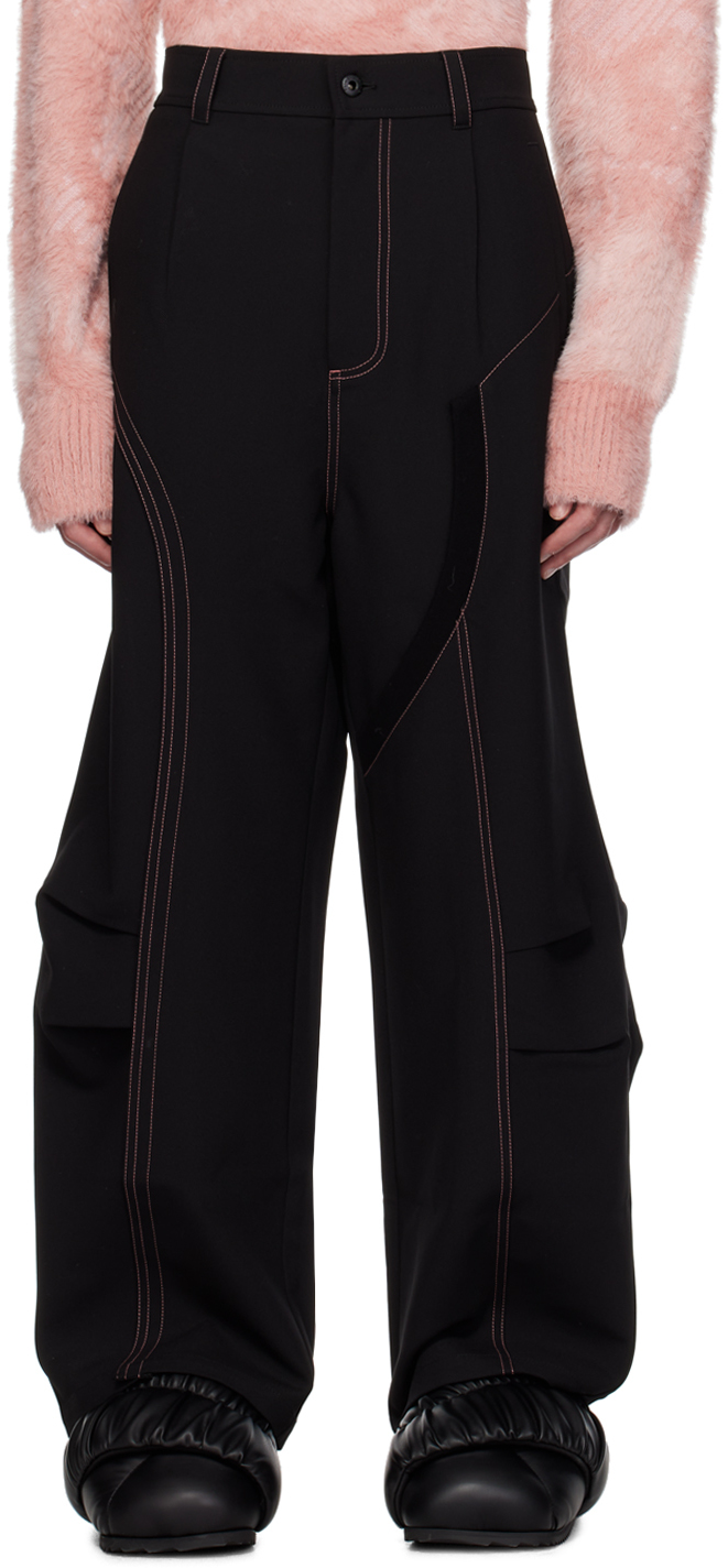 Feng Chen Wang Black Contrast Stitching Cargo Trousers