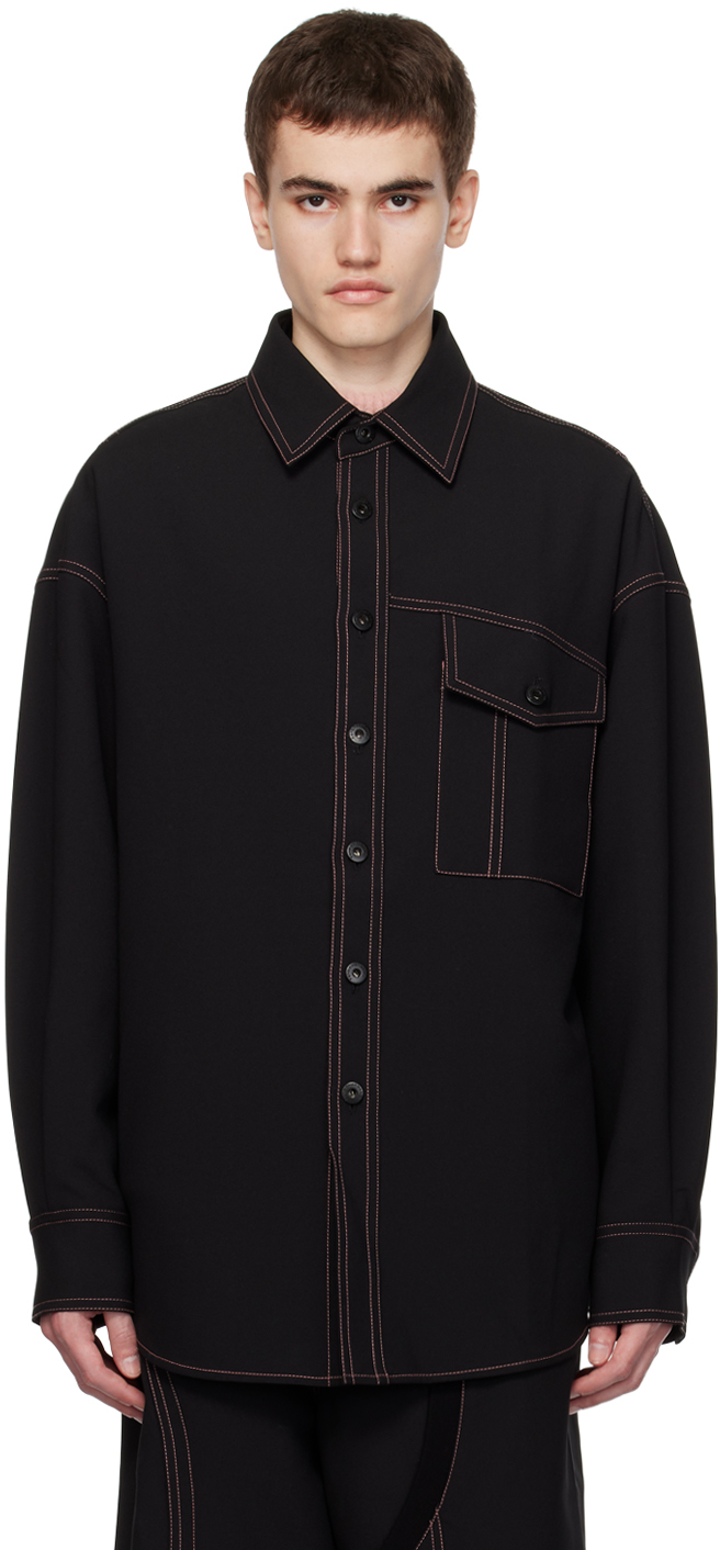 Feng Chen Wang: Black Contrast Stitching Shirt | SSENSE