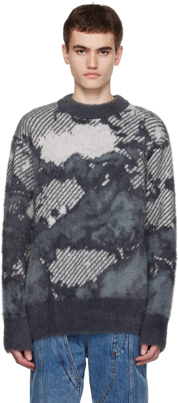 Feng Chen Wang Gray Landscape Painting Sweater In Grey