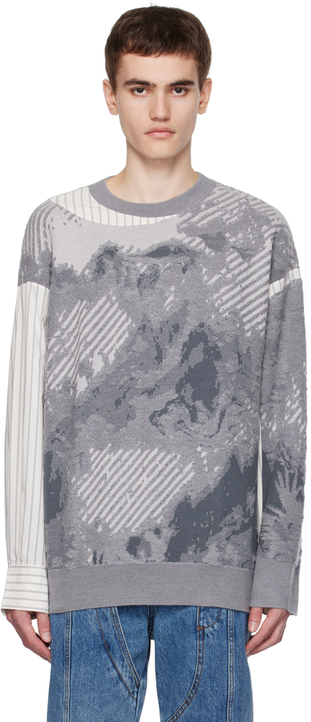 Feng Chen Wang Gray Paneled Sweater In Grey
